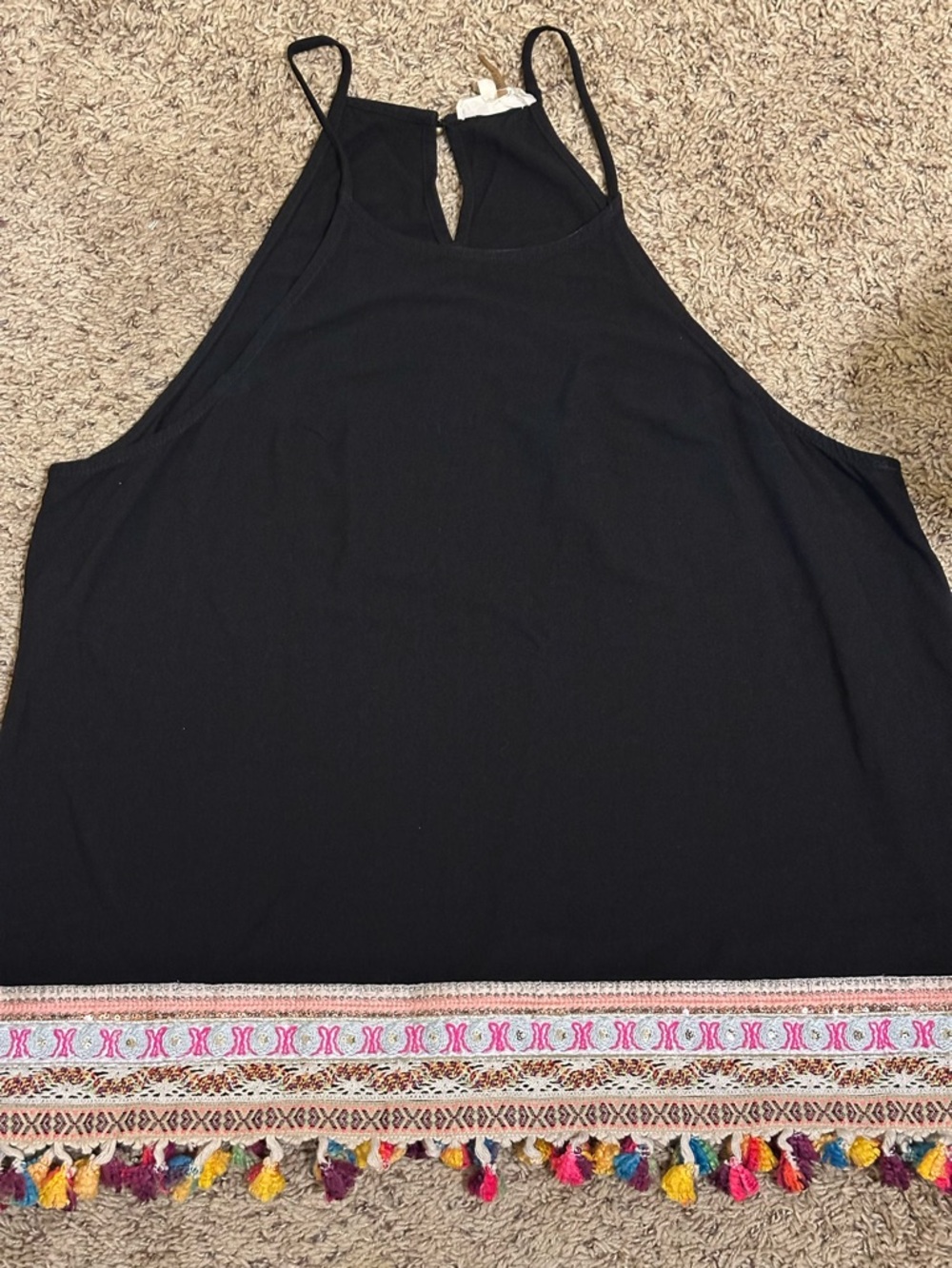 entro Black Tassel-Hem Sleeveless Camisole